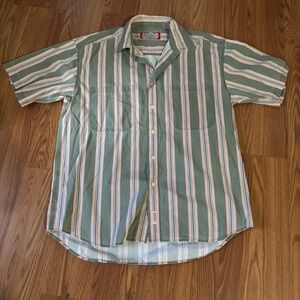 PCH Green Multicolored‎ Striped Button up Collared Shirt Vintage Retro Classic